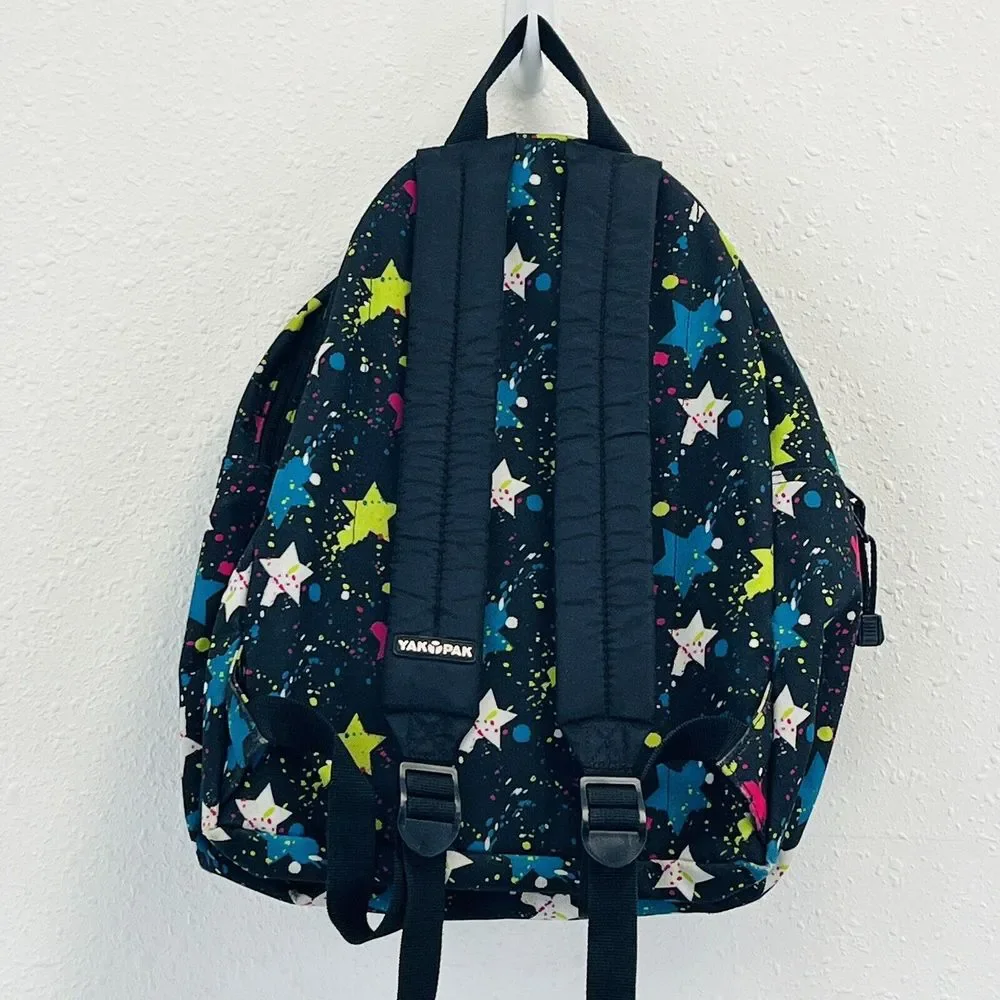 Yak Pak Stars Backpack Black Multicolor Splatters School‎ Book Bag